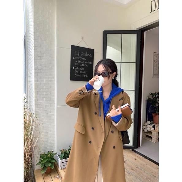 Áo măng tô nữ dáng dài trend coat kaki dày dặn