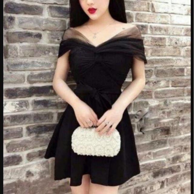 Đầm xòe bẹt vai rút voan kute