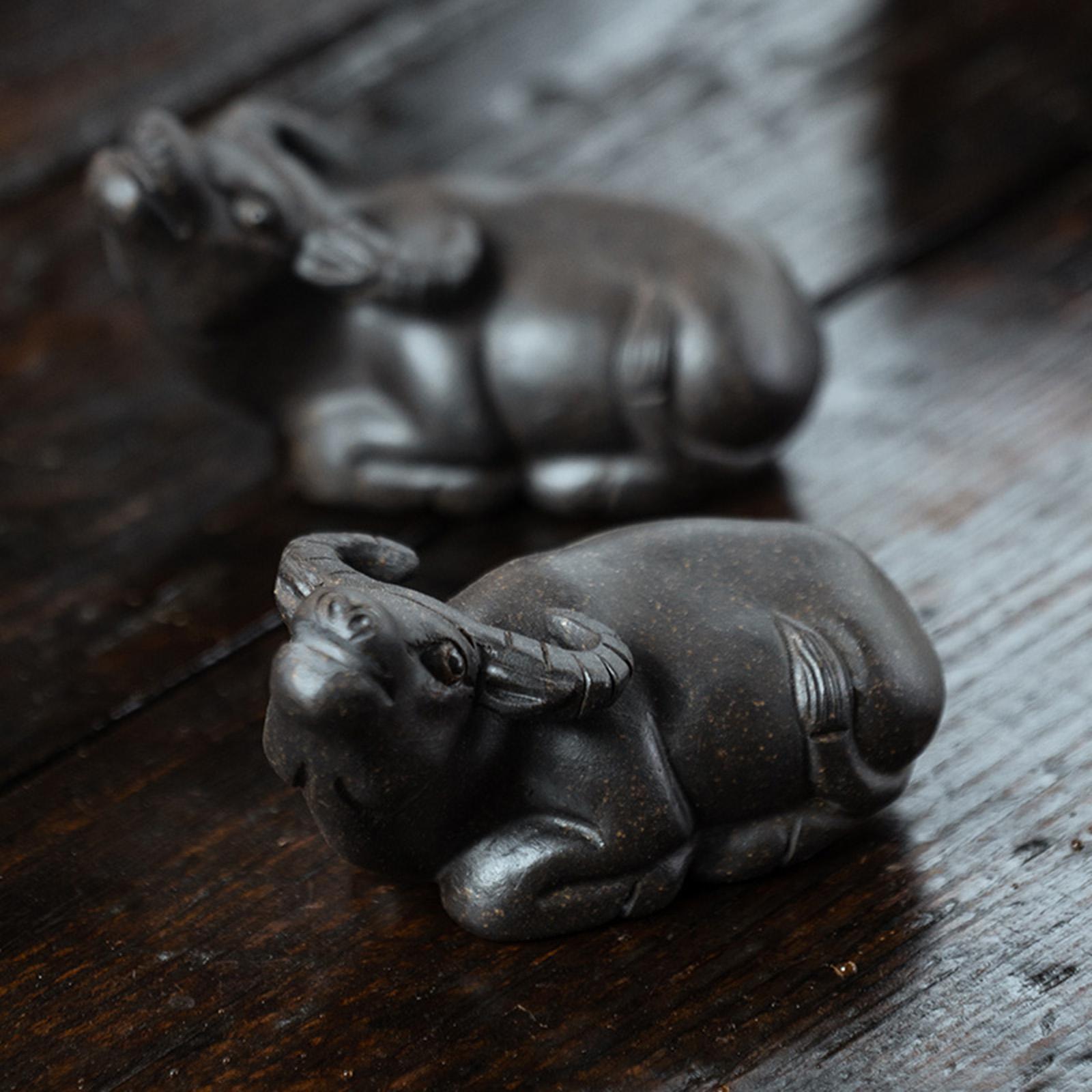 Tea Pet Ornament Miniature Sculpture Tea Lovers Gift Craft Cow Statue Animal Tea Figurine for Desktop Tea Decoration Tea Accessories Garden