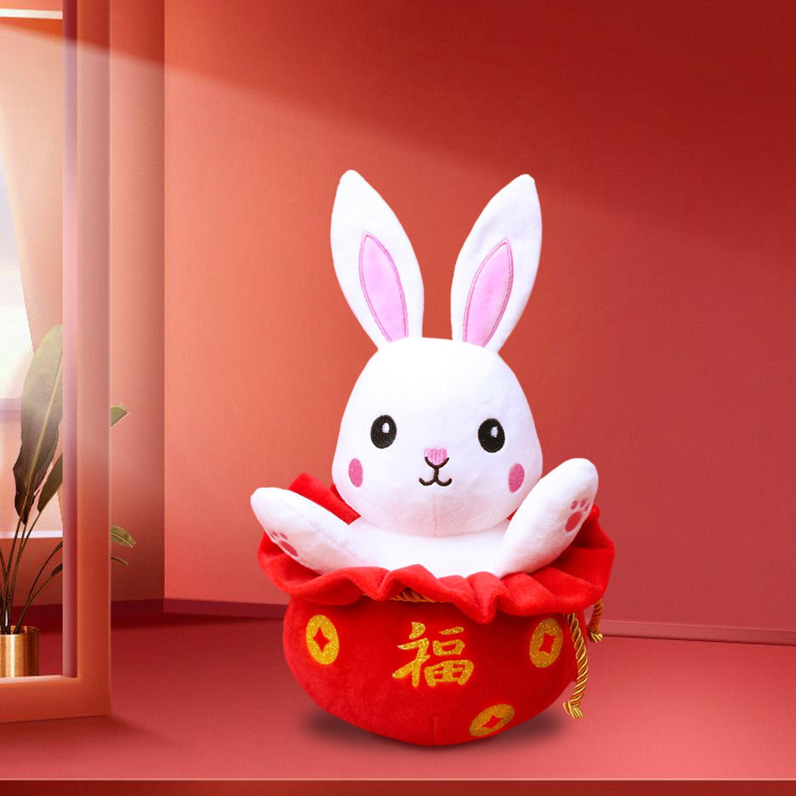 Chinese Style Rabbit Plush Toy Blessing Stuffed Animal Doll for Decor New Year Gift