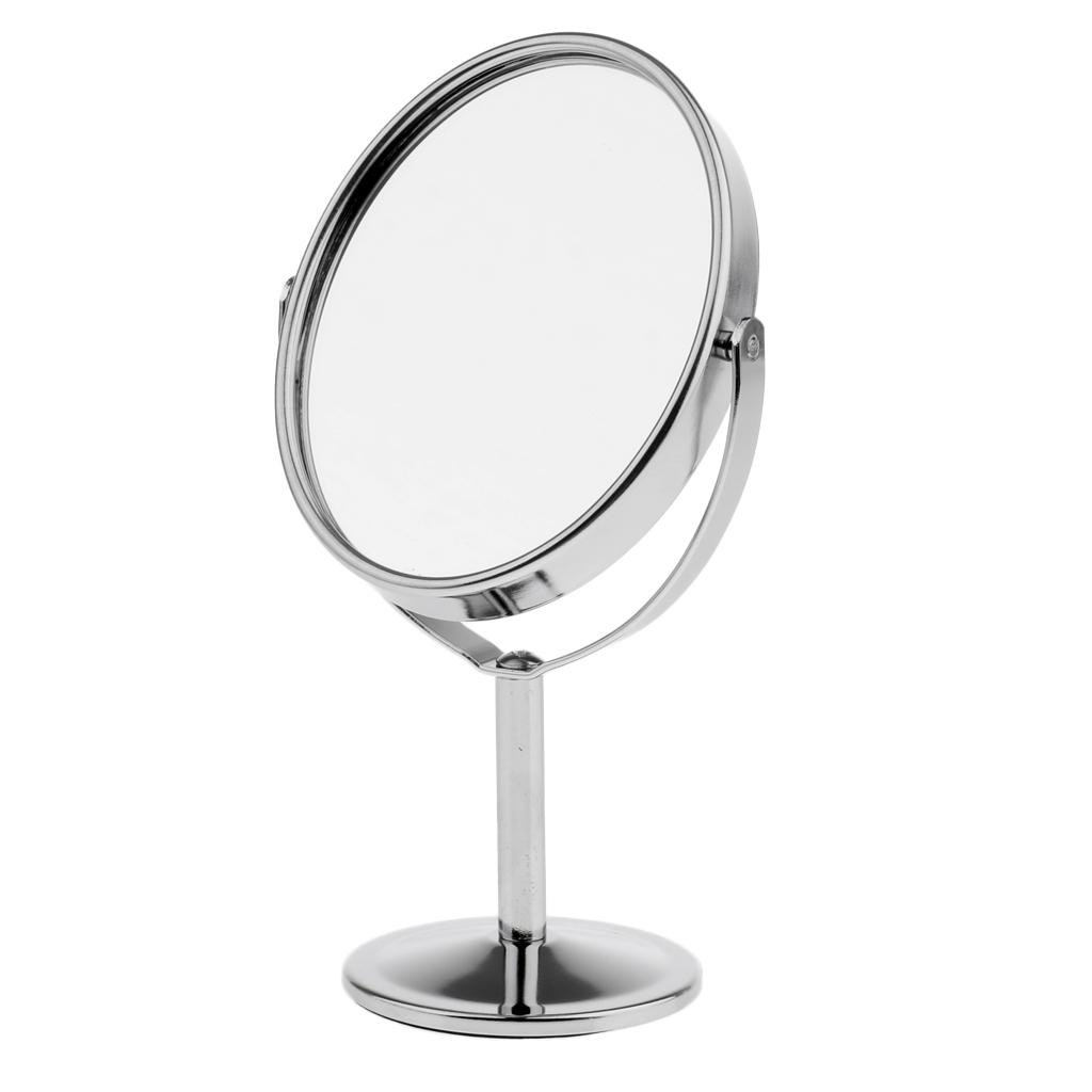 8x3in Mini Dual Side Normal Magnifying Oval Stand Makeup Table Mirror Silver