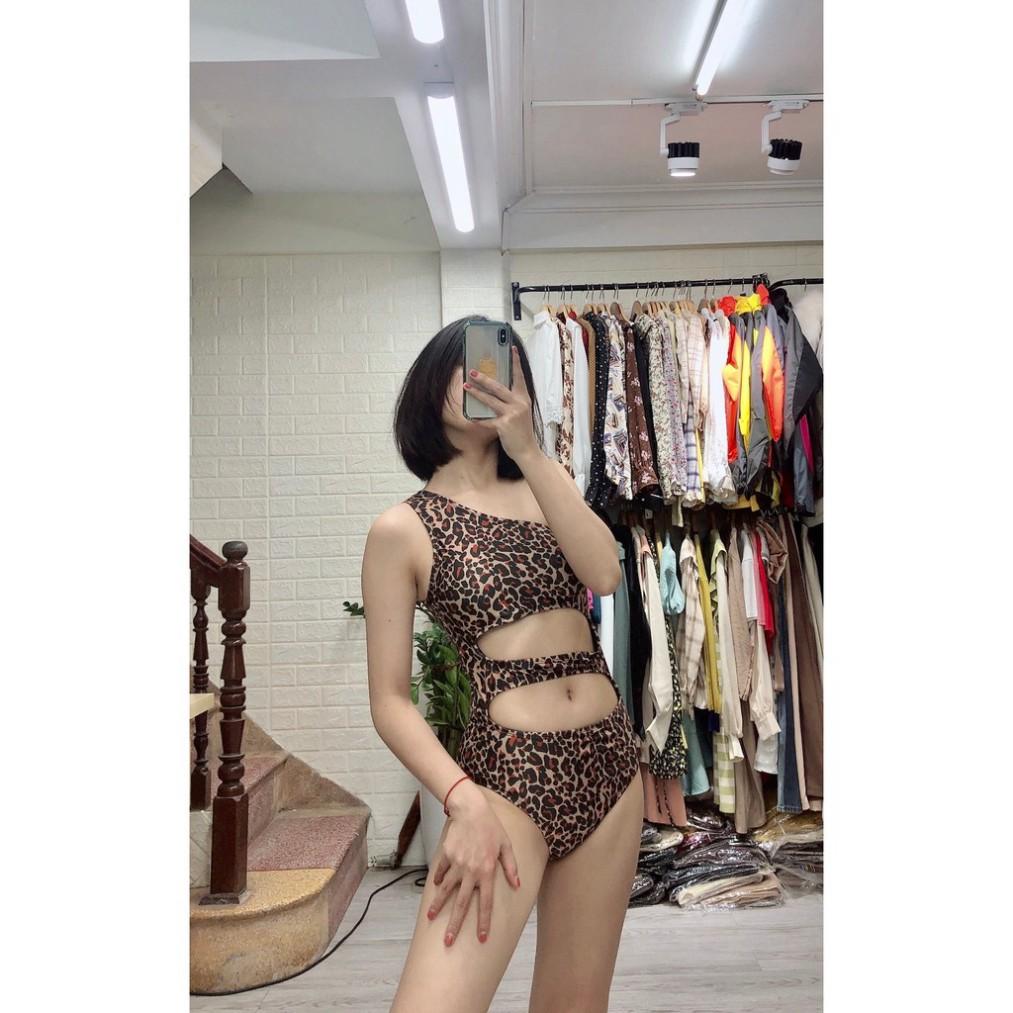 freeship Bikini liền thân da beo da báo sexy cut out mặc đi biển đi bơi đẹp