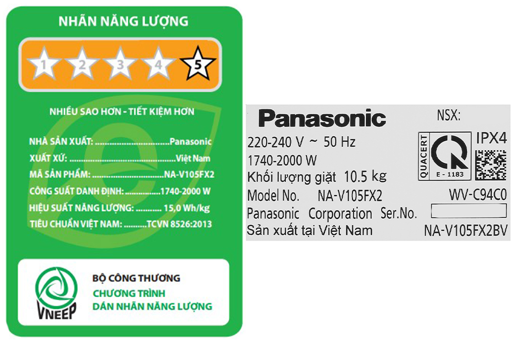 Máy giặt Panasonic Inverter 10.5 Kg NA-V105FX2BV - Hàng chính hãng(Giao Toàn Quốc)