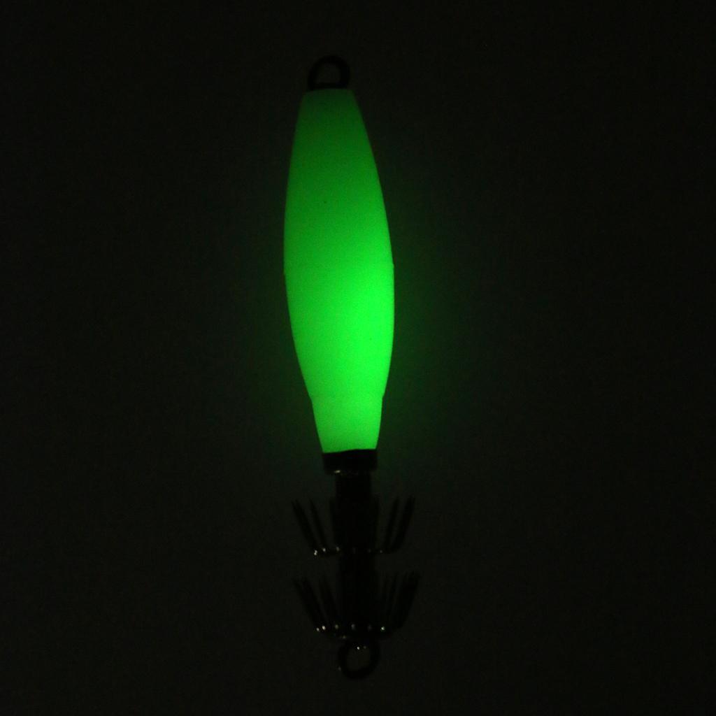 9.5cm / 3.7inch Luminous Squid Hook Umbrella Wood Shrimp Luminated Sea Fishing Fluorescent Squid Cuttlefish Sleeve Jig Fishing Lure