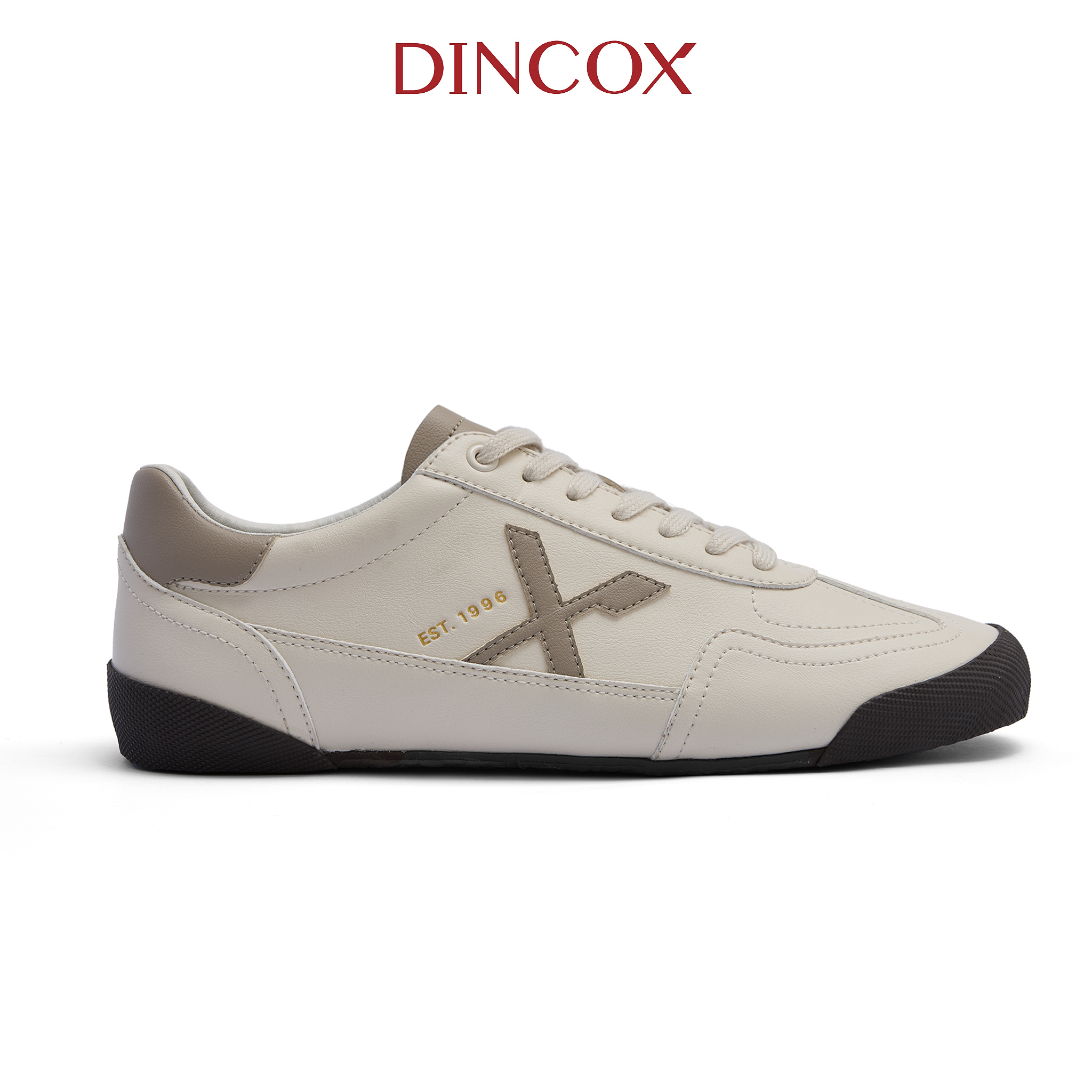 Giày Sneaker Da Nam Nữ Dincox DC47 BEIGE/TAUPE Shoes Đế Bằng, Bền Và Nhẹ Hơn