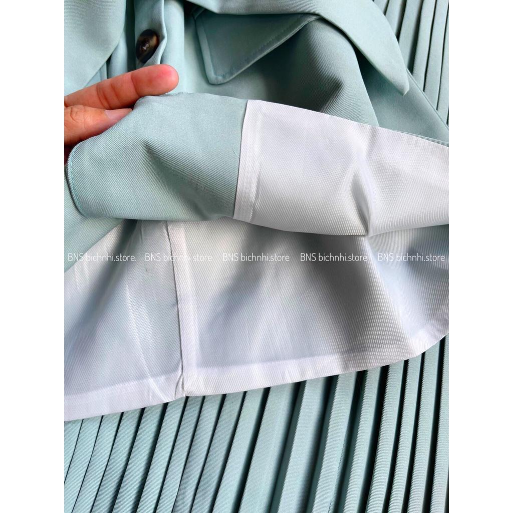 SET ÁO BLAZER & CHÂN VÁY DẬP LY - Notched Collar Belted Blazer & High Waist Pleated Skirt - BY BNS RÓPIN SET BNS001