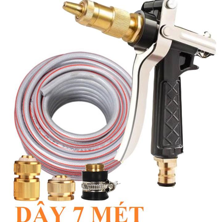 Bộ dây vòi xịt nước rửa xe, tưới cây . tăng áp 3 lần, loại 7m, 10m 206236 đầu đồng,cút đồng+ tặng đai