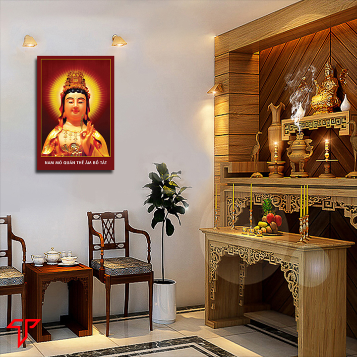 Tranh phật Quan thế âm bồ tát từ bi trang trí phòng thờ, nhà cửa cán gỗ MDF cao cấp, Tranh Phật Giáo Quan Âm 2208