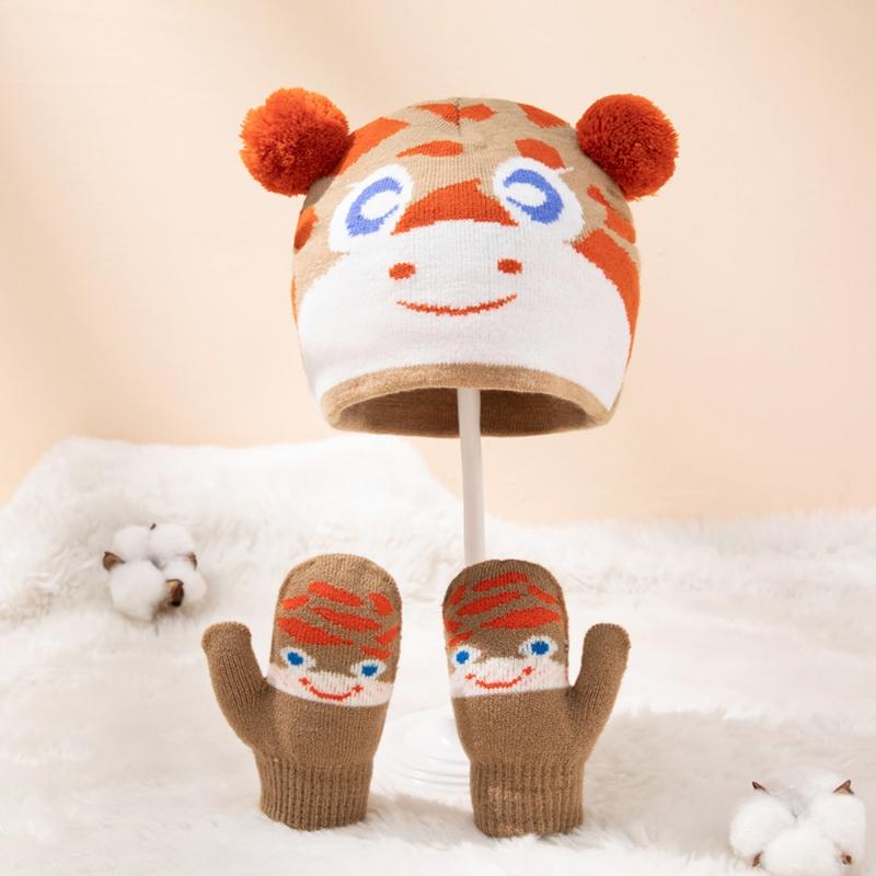 Dễ Thương Cho Bé Mùa Đông Nón Bộ Làm Dày Ấm Trẻ Em Mũ Găng Tay Phù Hợp Với Nón Cho Bé Gái Bé Trai Hoạt Hình Dệt Kim Trẻ Em Dành Cho Bé Sơ Sinh d08C