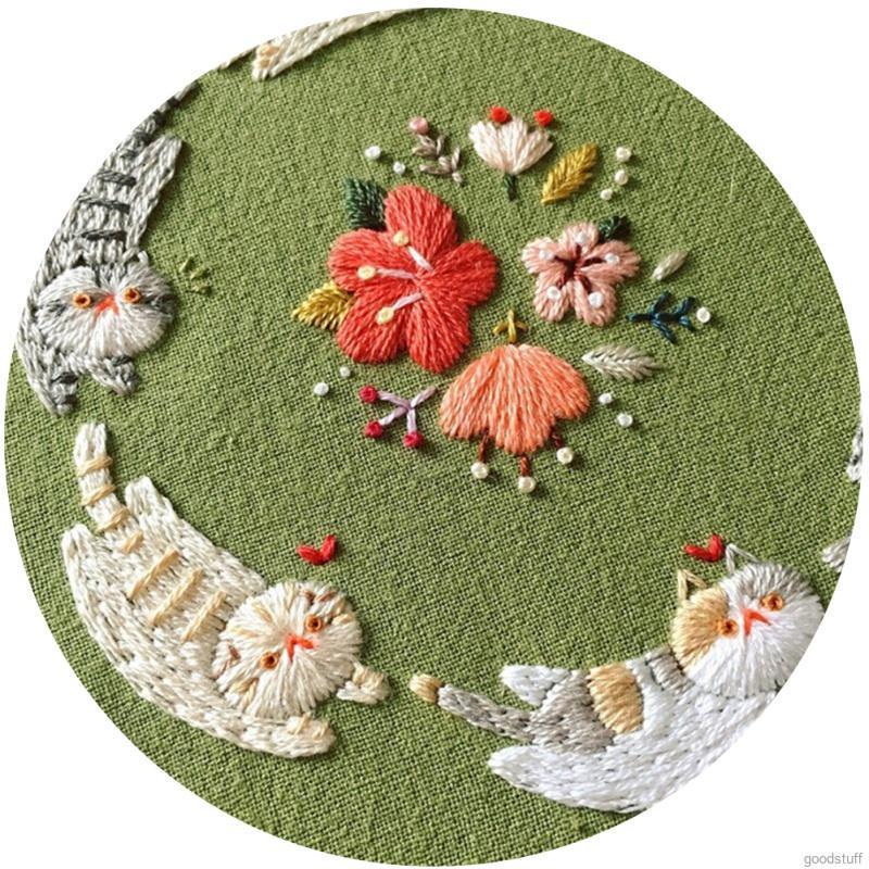 IY Handmade Embroidery Starter Kit With Pattern Cross Stitch Kit With Bamboo Embroidery Hoop