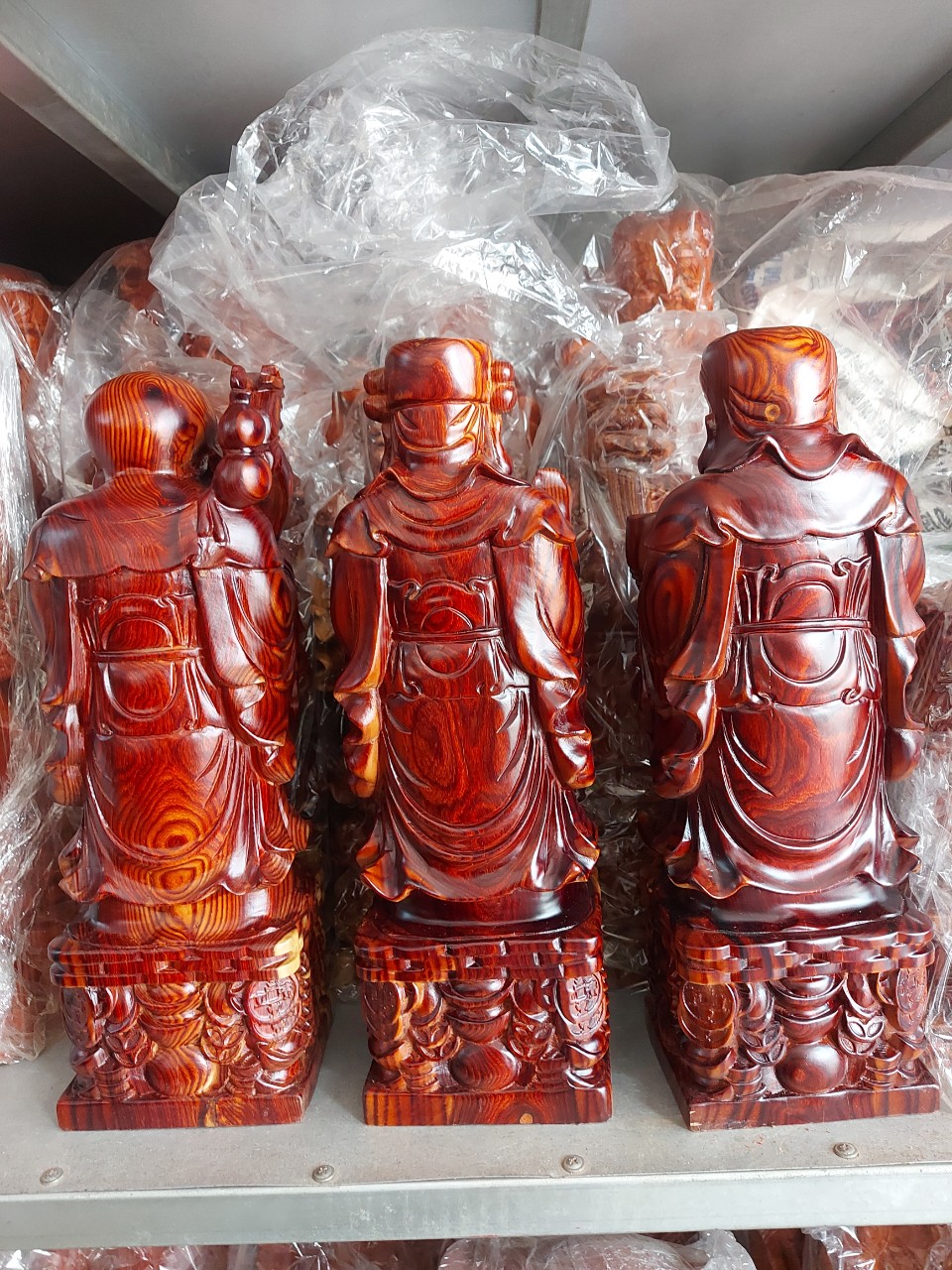 Bộ Tượng Tam Đa - Phúc Lộc Thọ gỗ Trắc dây nguyên khối vân siêu đẹp cao 40cm