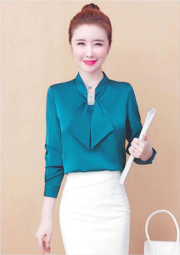 Áo sơ mi công sở phối nơ cổ kèm phụ kiện - SB2001