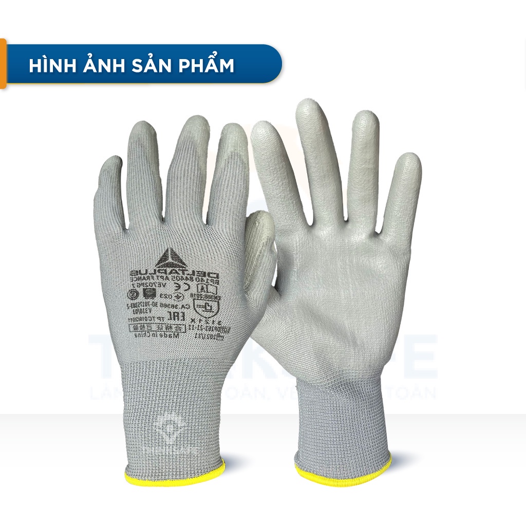 Găng tay đa năng Deltaplus VE702PG phủ PU mềm mại, linh hoạt, ôm tay, co giãn, chống trơn trượt, bao tay bảo hộ cơ khí, kỹ thuật - Nitrile Glove VE702PG