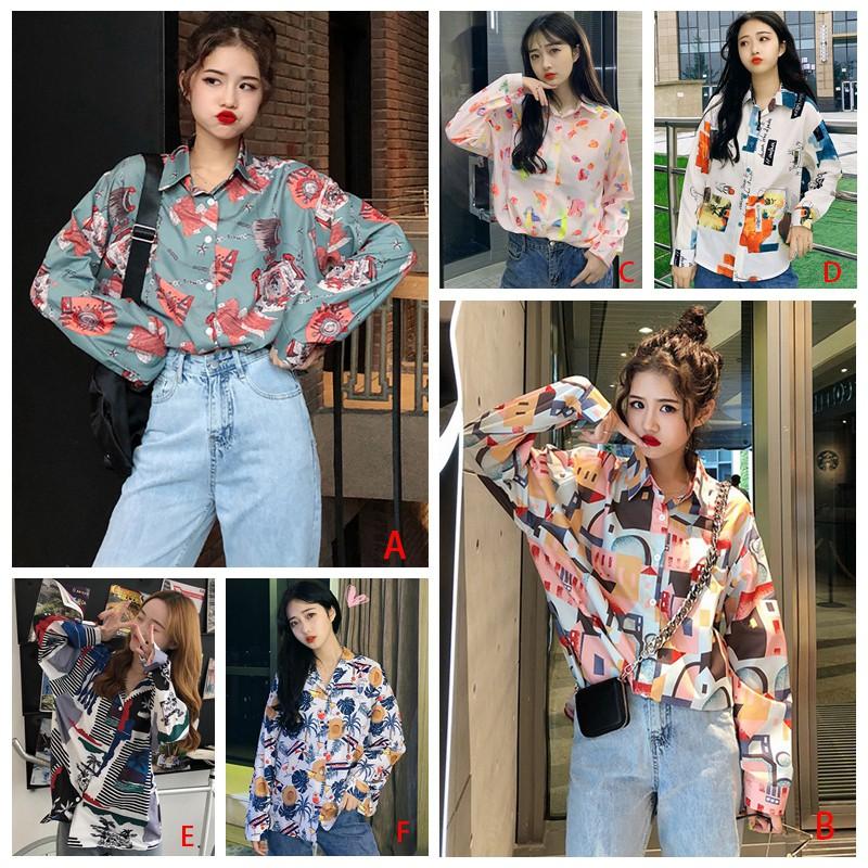Áo sơ mi tay dài dáng rộng phong cách Hàn Quốc cho nữ