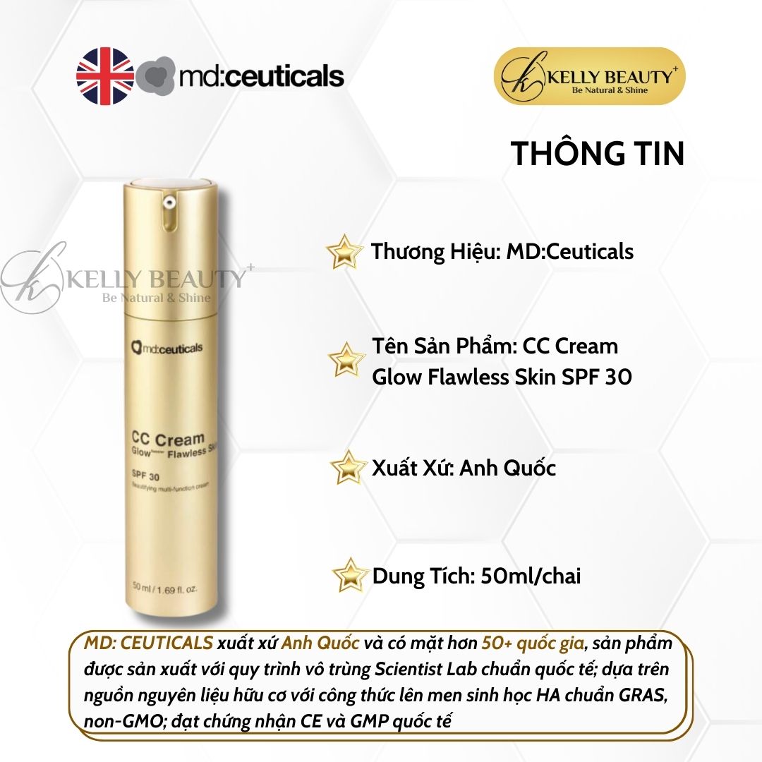 Kem Nền Che Khuyết Điểm Chống Nắng CC Cream Glow Flawless Skin SPF 30 - MD:Ceuticals | Kelly Beauty