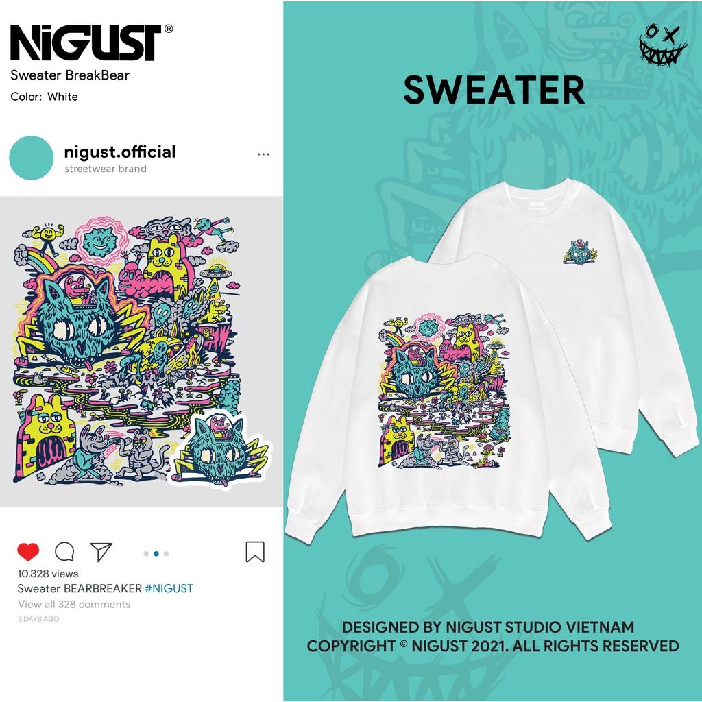 Áo sweater nam nữ local brand NIGUST Spaced Invasion N211 chất liệu nỉ da cá form rộng màu đen trắng Fullbox