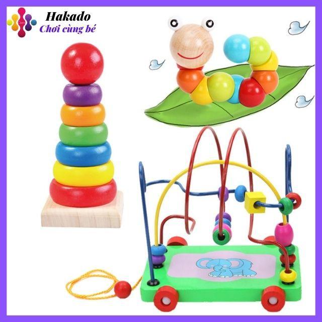 Combo đồ chơi phát triển trí tuệ sâu gỗ - tháp cầu vồng - luồn hạt