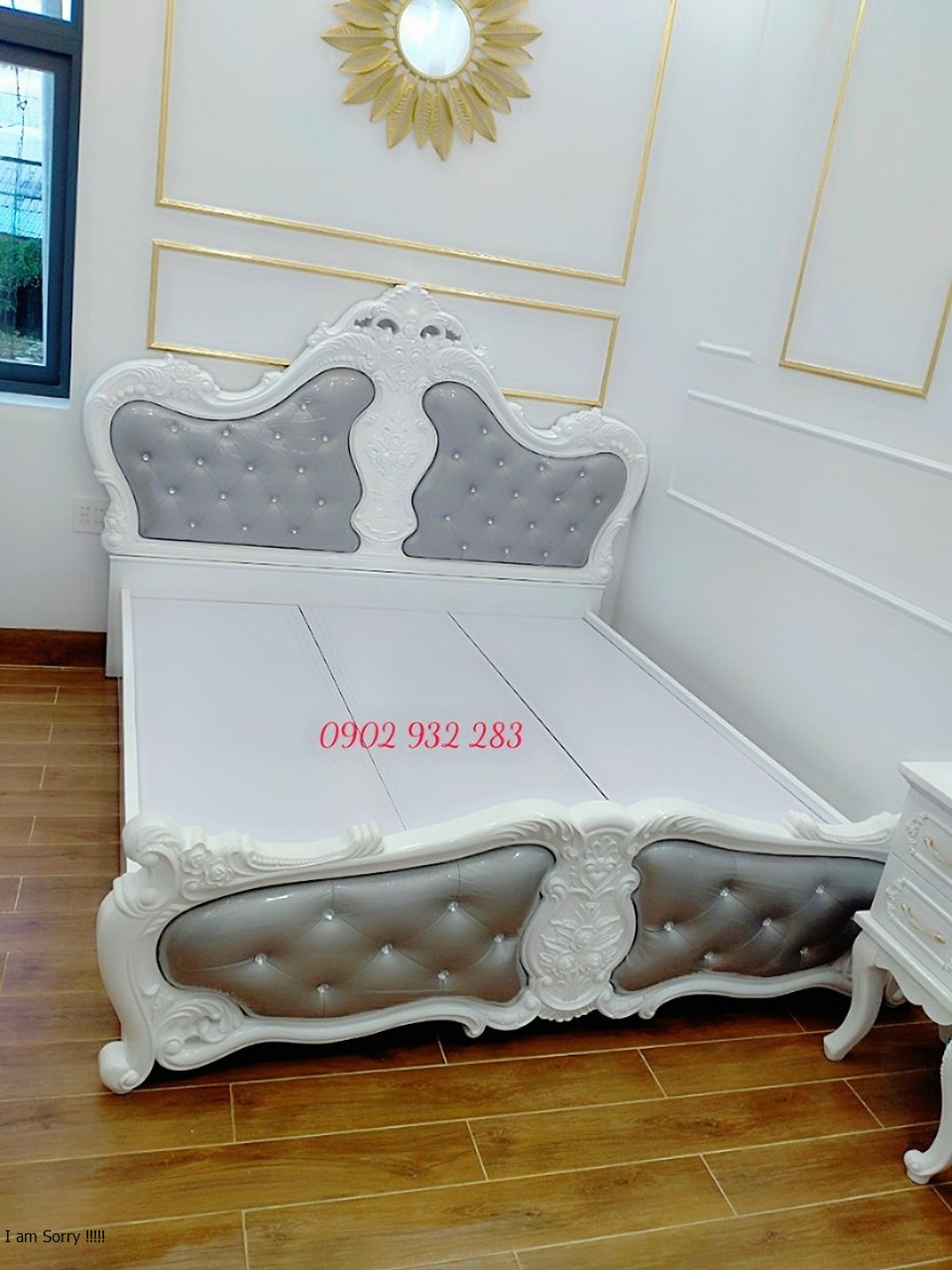 Giường ngủ gỗ mẫu tân cổ điển sơn trắng kích thước 1m6x2m và 1m8x2m - Đồ Gỗ Mạnh Hùng