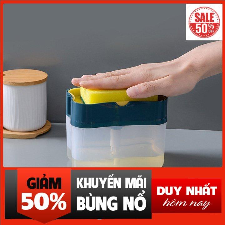 Hộp bơm dầu rửa chén bát, Hộp đựng nước rửa chén thông mình có kèm mút rửa chén 380 ml, tiện lợi, thông minh