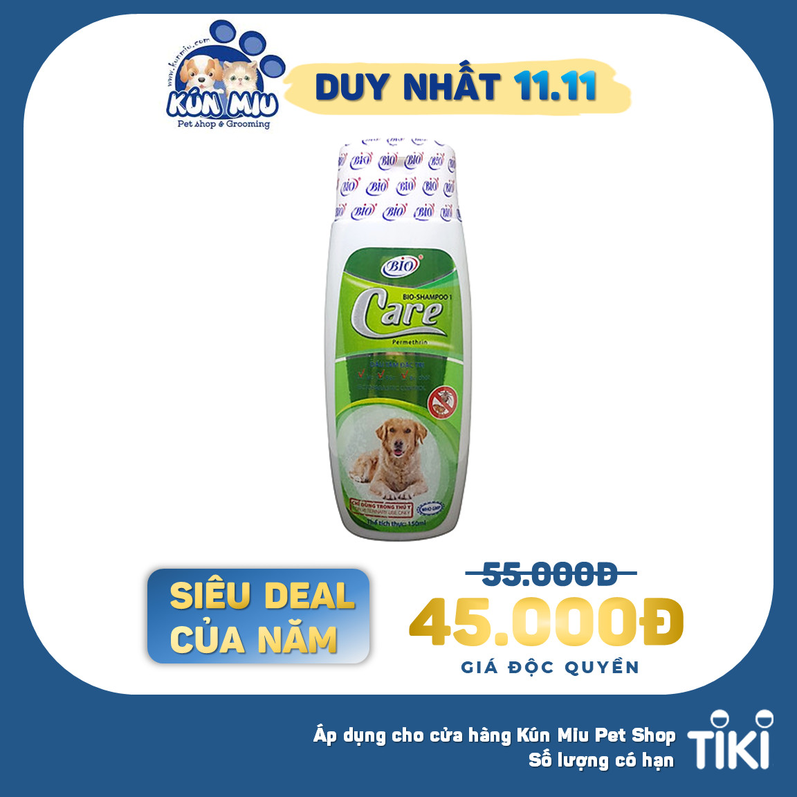 Sữa Tắm Chó Mèo Trị Ve Ghẻ, Bọ Chét, Rận Tai Bio (150ml)