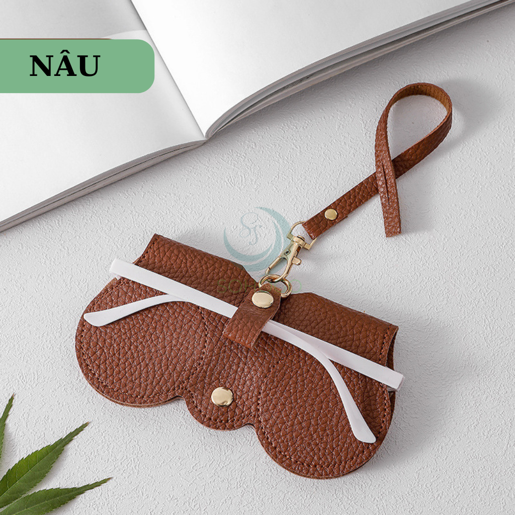 Túi đựng kính, có dây buộc- Túi đựng kính râm da PU 14x7cm