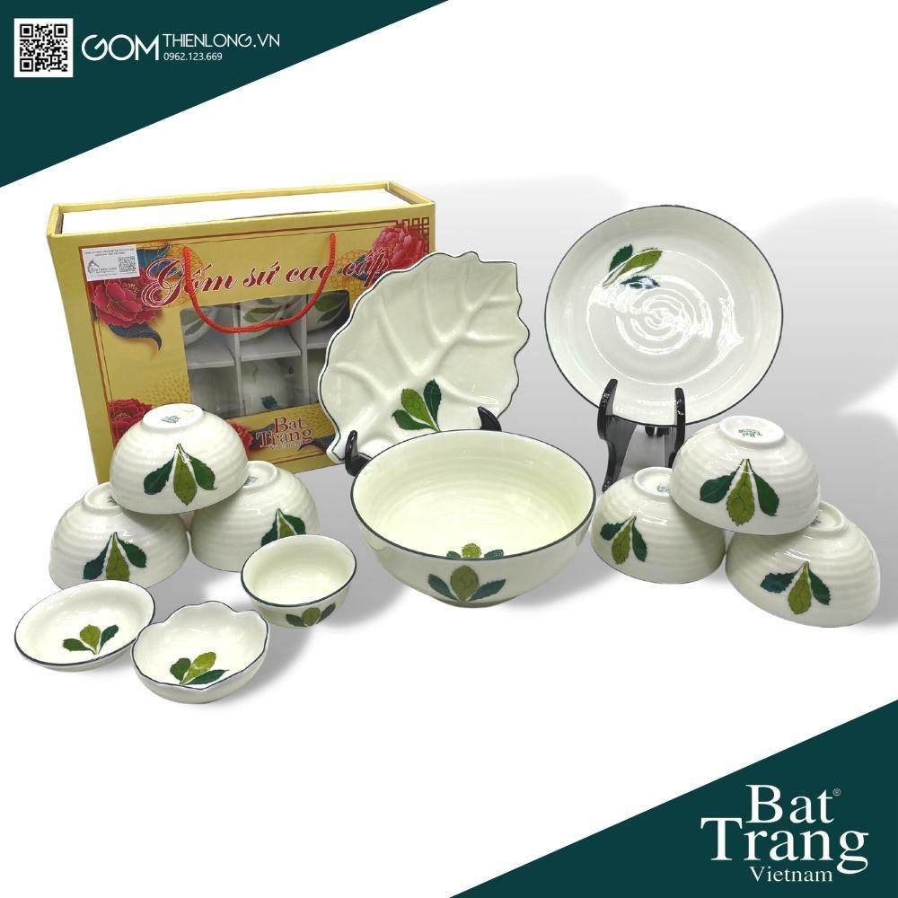 Bát Đĩa Quà Tặng Cao Cấp Lá Ngò Gai - Bộ Bát Đĩa Bát Tràng Chính Hãng Loại 1 - Gốm Thiên Long