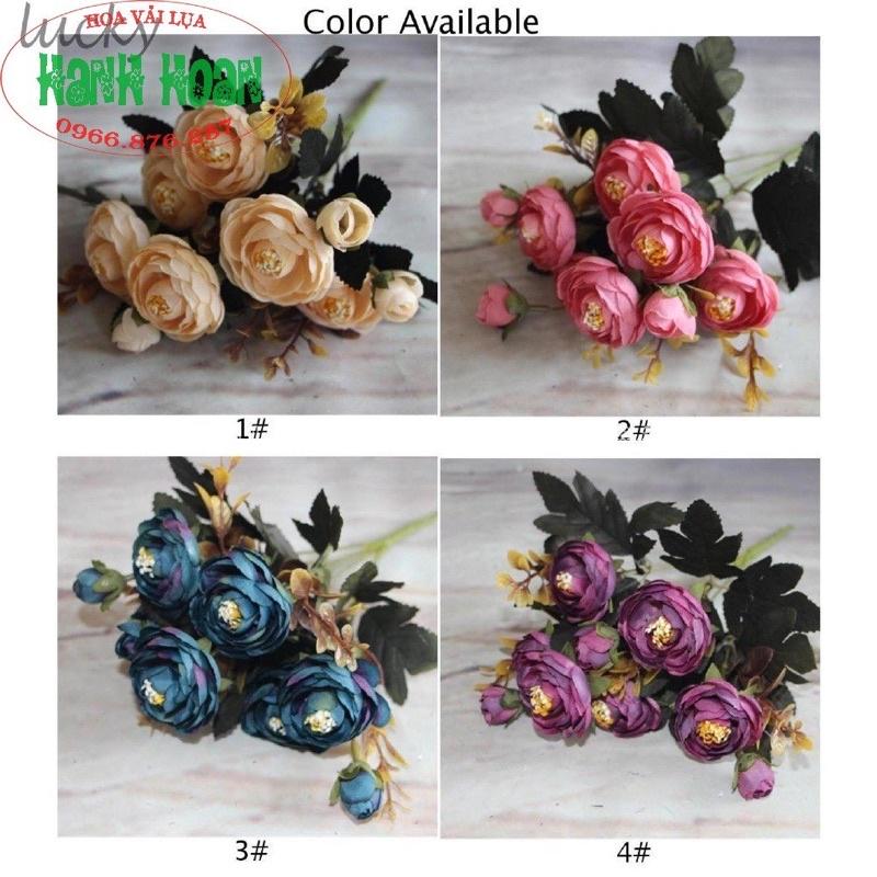 Hoa Giả - Cụm hoa Hồng trà gấm phong cách vintage siêu xinh