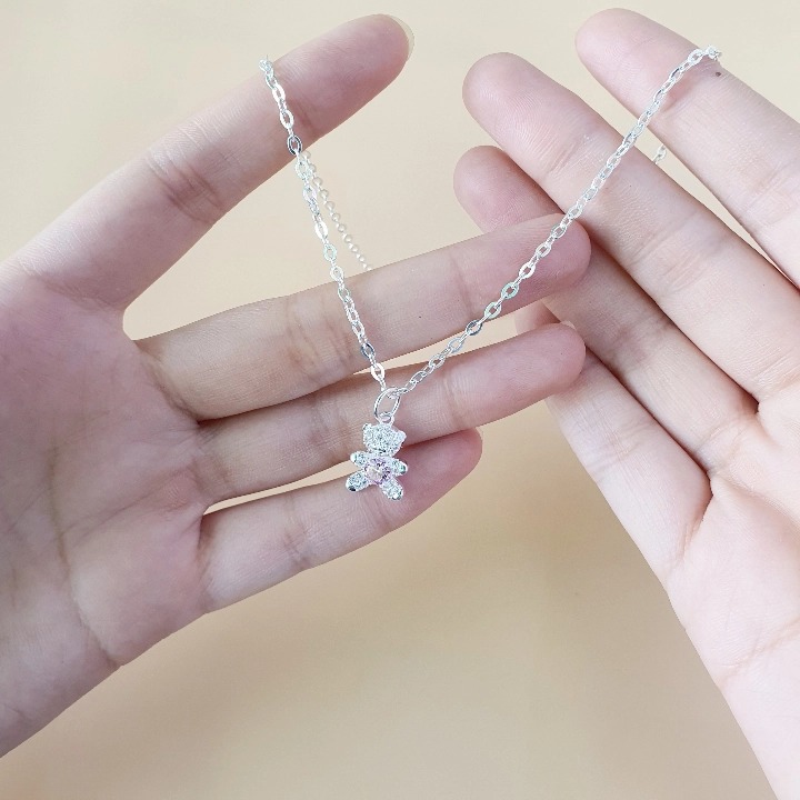 Dây Chuyền Trẻ Em Bạc 925 Hình Mặt Gấu Dễ Thương BẠC HIỂU MINH DTE063