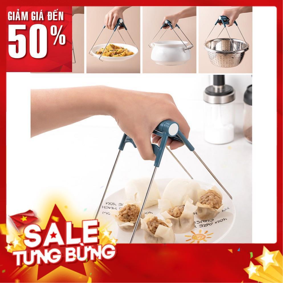 Dụng cụ kẹp gắp đồ nóng thức ăn đa năng inox chống phỏng kèm COMBO găng tay, miếng lót nồi silicon