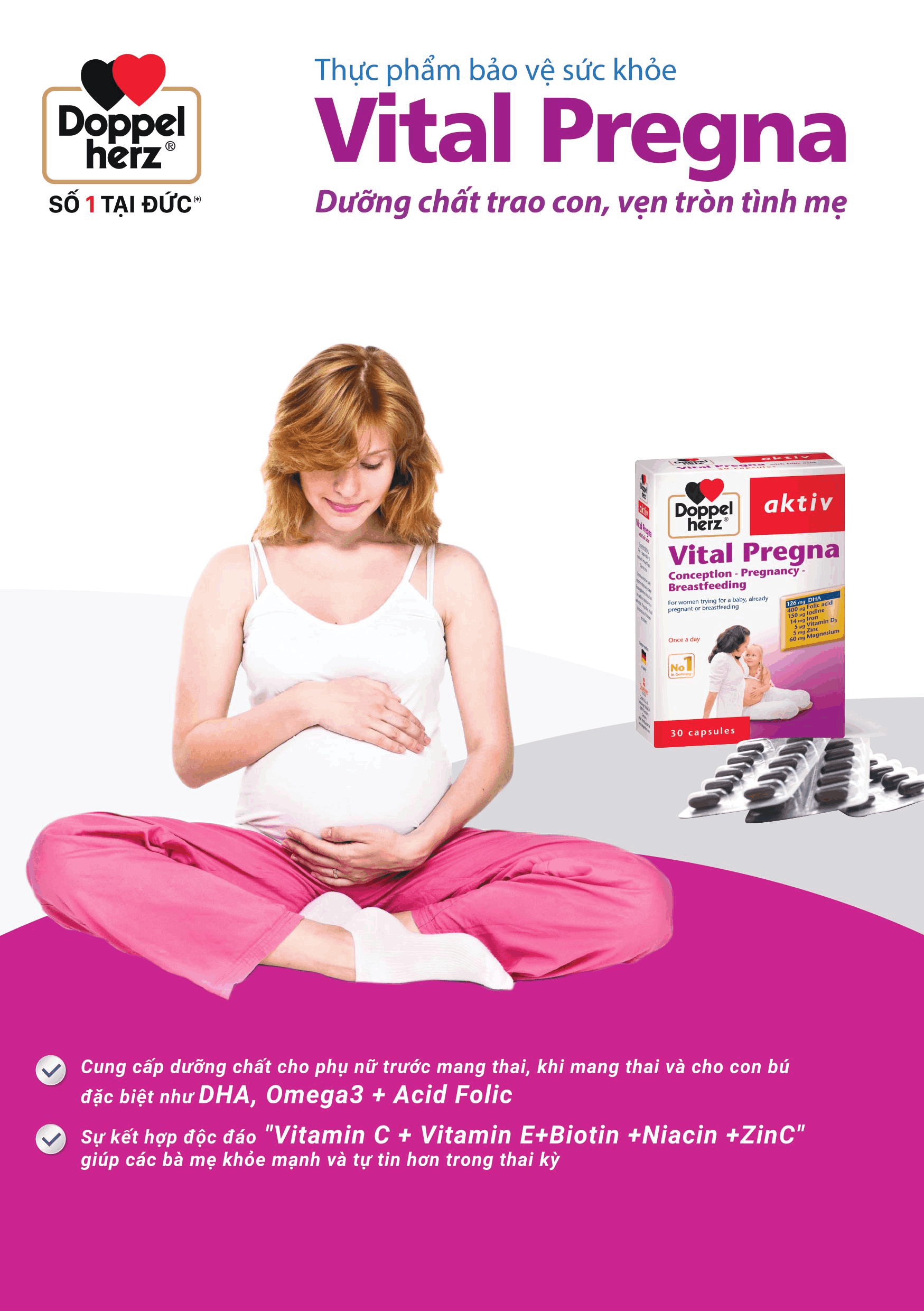 Combo 03 hộp viên uống bổ sung Vitamin và khoáng chất cho bà bầu Doppelherz Aktiv Vital Pregna