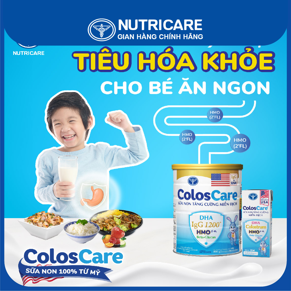[Tặng 2 lọ yến] Sữa bột Nutricare ColosCare 1+ tăng cường hệ miễn dịch 800g