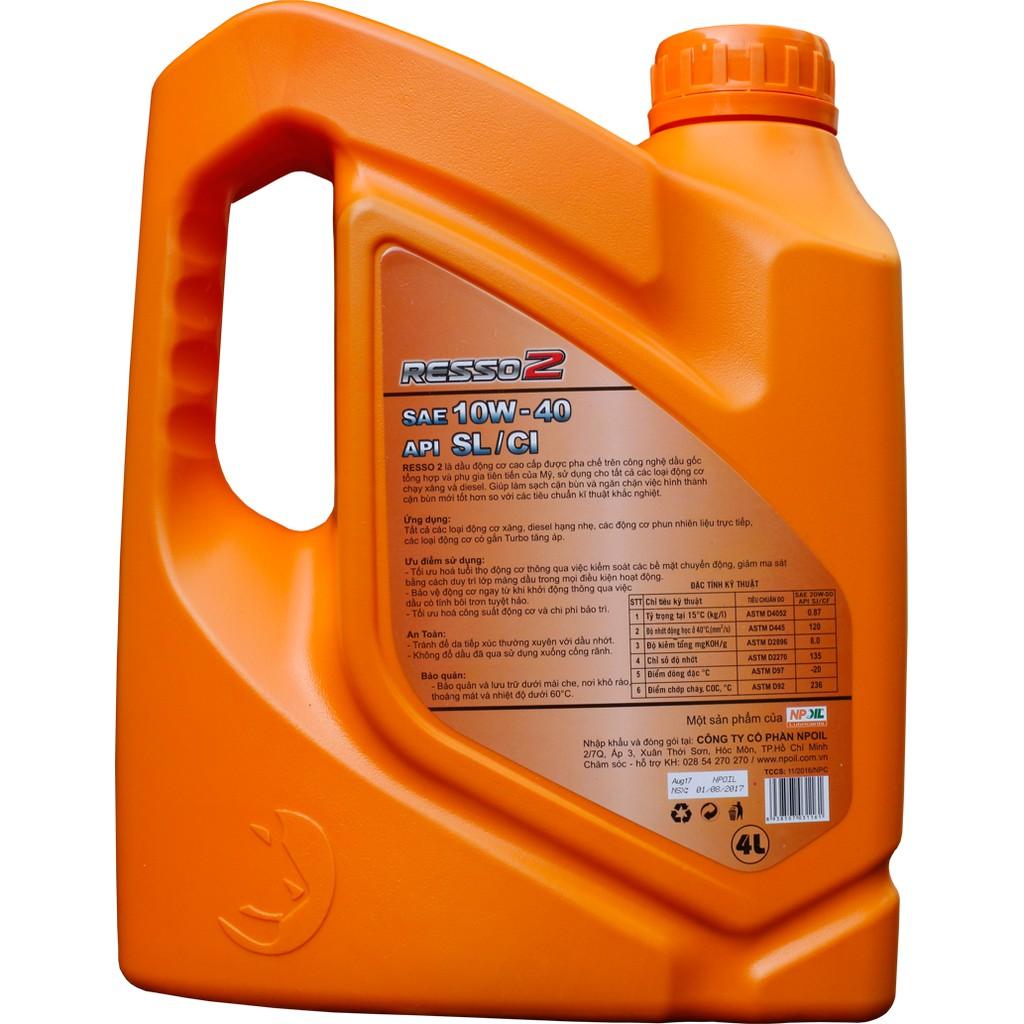 Dầu nhớt động cơ xe ôtô  RESSO 2 - CI4/SL - 10W40 - Can 4L/5L/6L - Hàng Chính Hãng