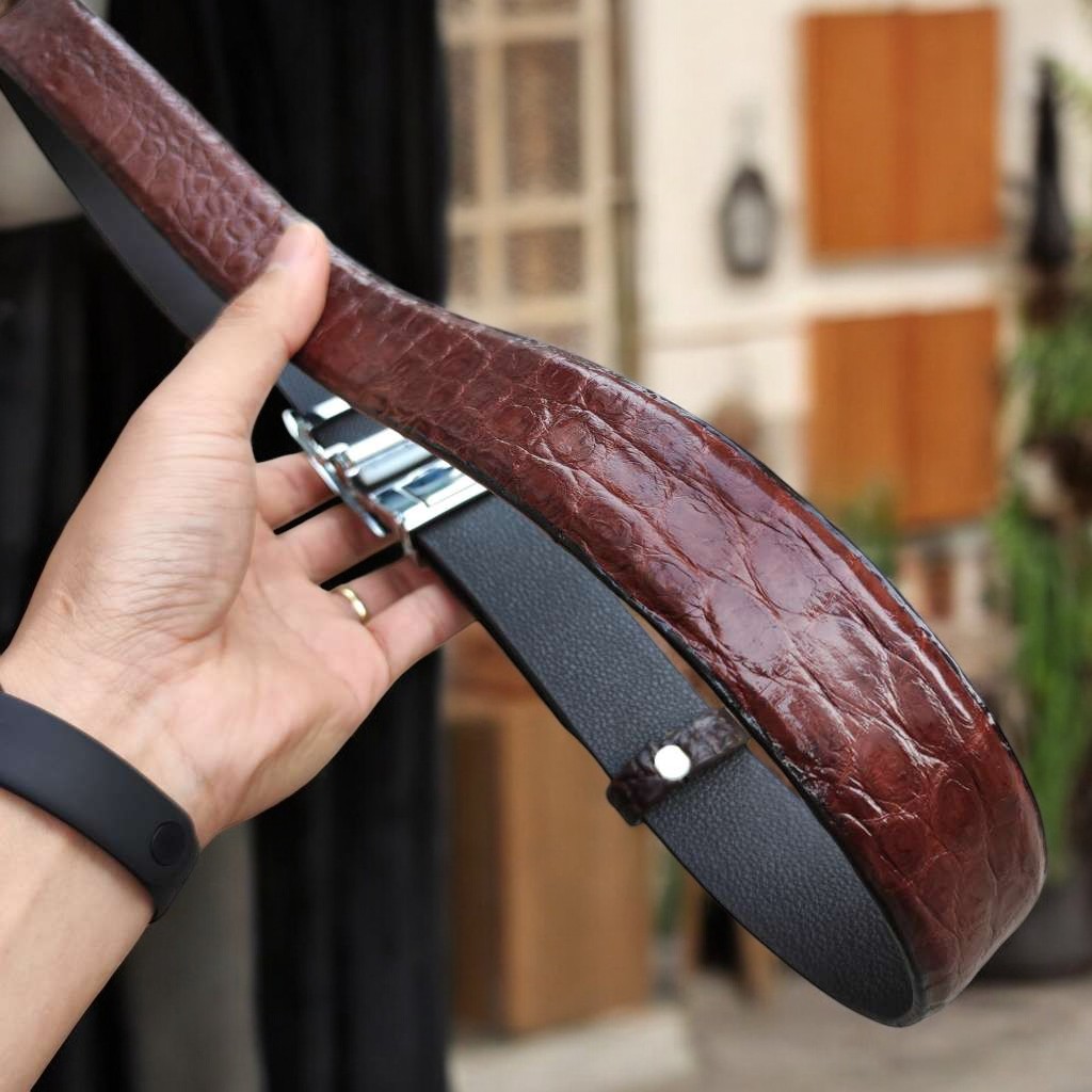 Dây Nịt Nam Da Bụng Hông Cá Sấu Rất Mềm Và Bền TS124B (mặt bạc)