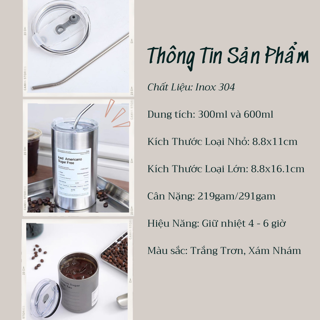 [HCM] Bình Giữ Nhiệt - Hàng loại 1 - Chất liệu Inox 304 Có Tặng Kèm Ống Hút Dung Tích Từ 300ML Đến 600Ml Phong Cách Hiện Đại