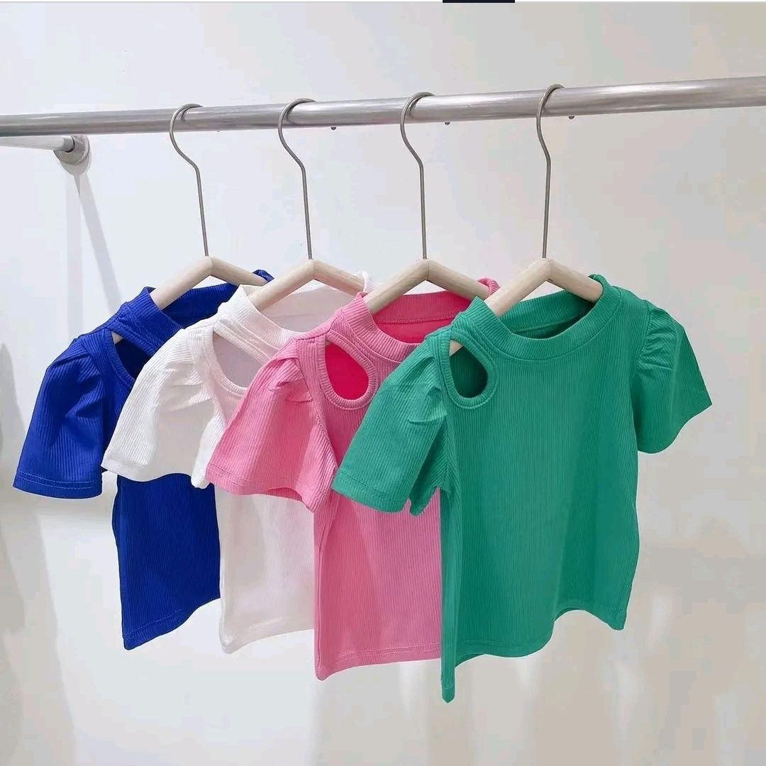 Áo cộc tay bé gái 2-6 tuổi hở 1 bên vai, Áo hè cho bé hàng Quảng Châu cao cấp vải cotton co giãn