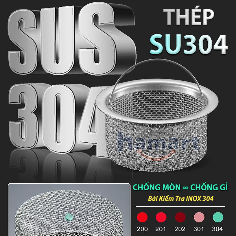 Giỏ Lọc Rác Bồn Rửa Bát INOX 304 Rổ Lọc Rác Chậu Rửa Chén Có Quai Xách Thoát Nước Nhanh Tiện Lợi