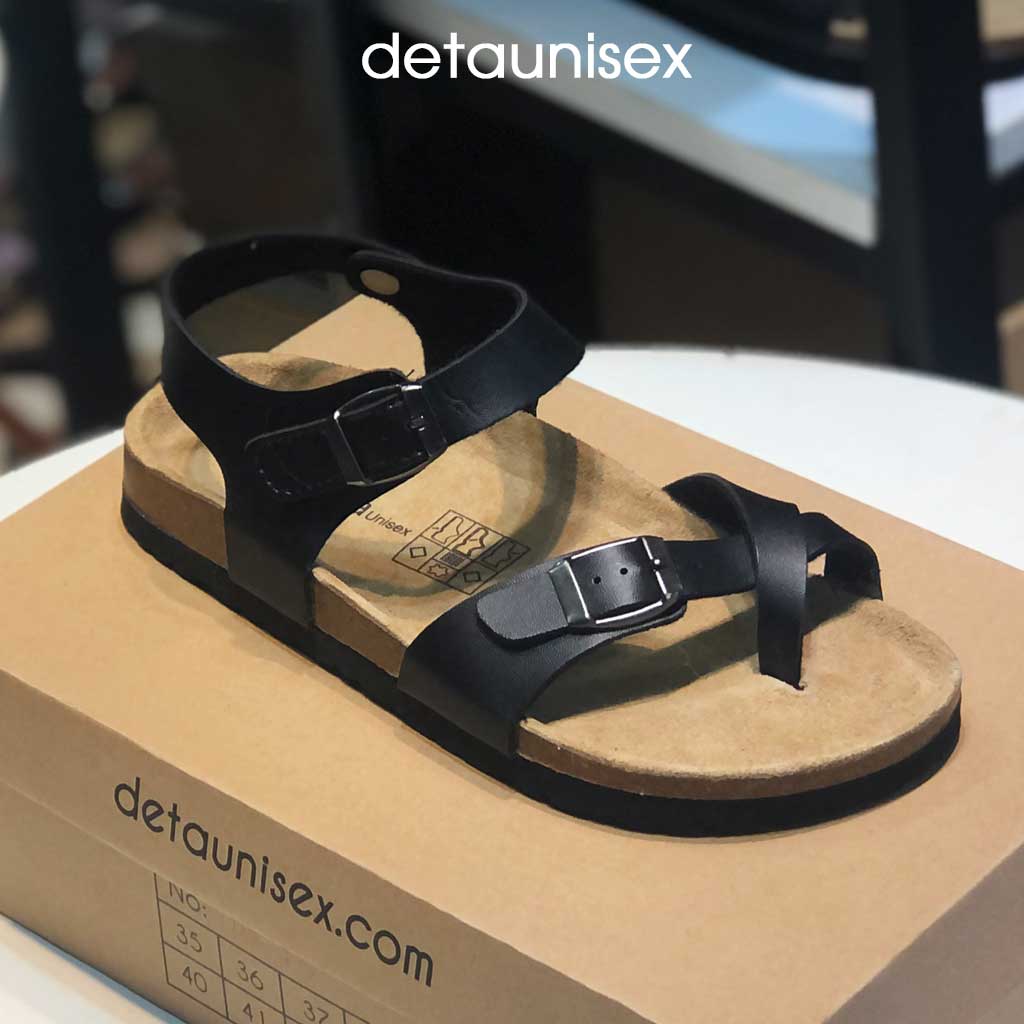 Giày sandal xỏ ngón đế trấu nam nữ quai hậu xé dán Detaunisex màu ĐEN - SATA22D