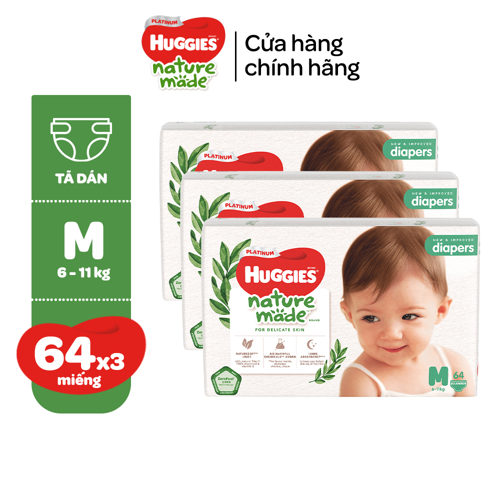 Combo 3 Tã/Bỉm dán Huggies Platinum NatureMade M64/L54/XXL44