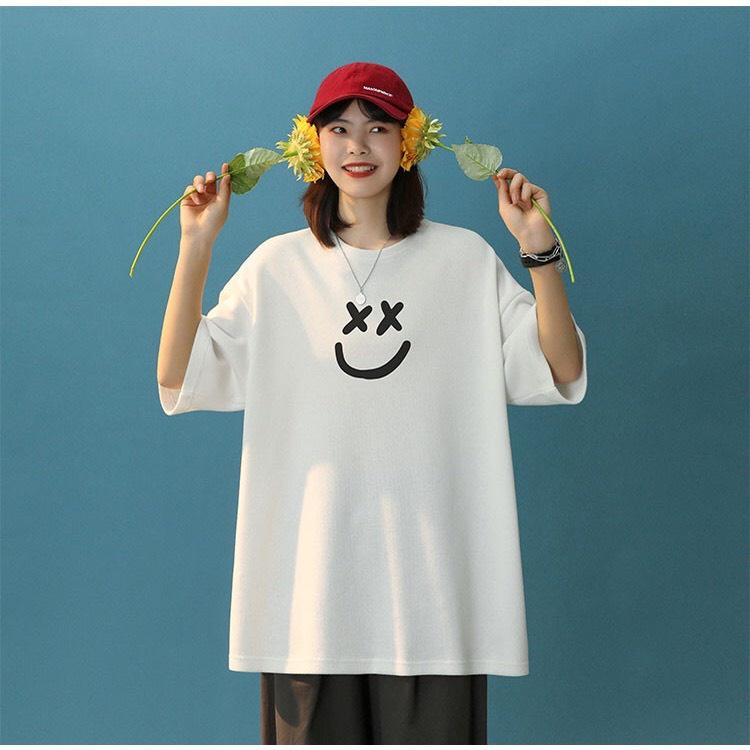 Áo Thun Áo Phông Tay Lỡ Over Size Thoitrang24h In Hình Mặt Cười Unisex Form Rộng