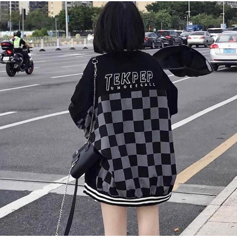 Áo khoác Bomber jacket nam nữ đẹp chất dạ in họa tiết caro Áo khoác varsity chất nỉ dạ caro cao cấp