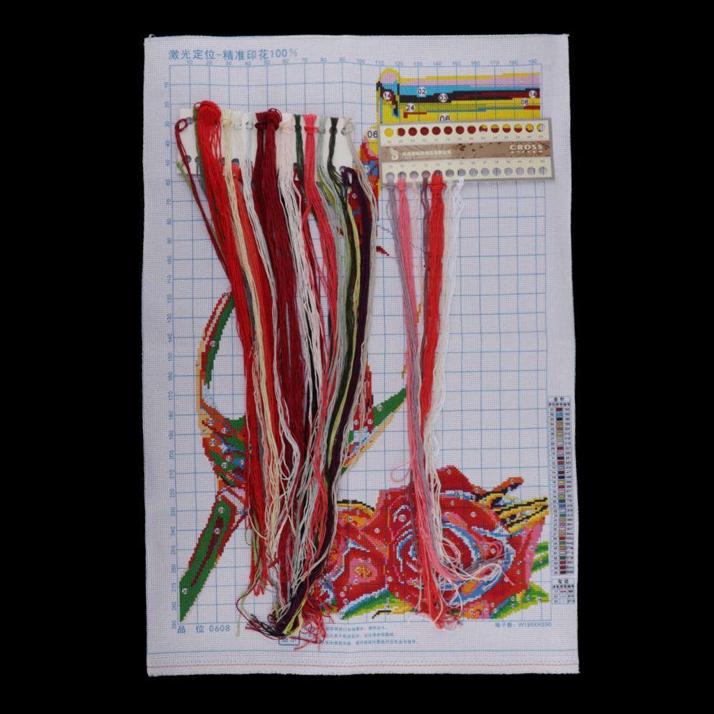 Cross Stitch Stamped Kit Pre-Printed Red Pattern Craft Needlepoint