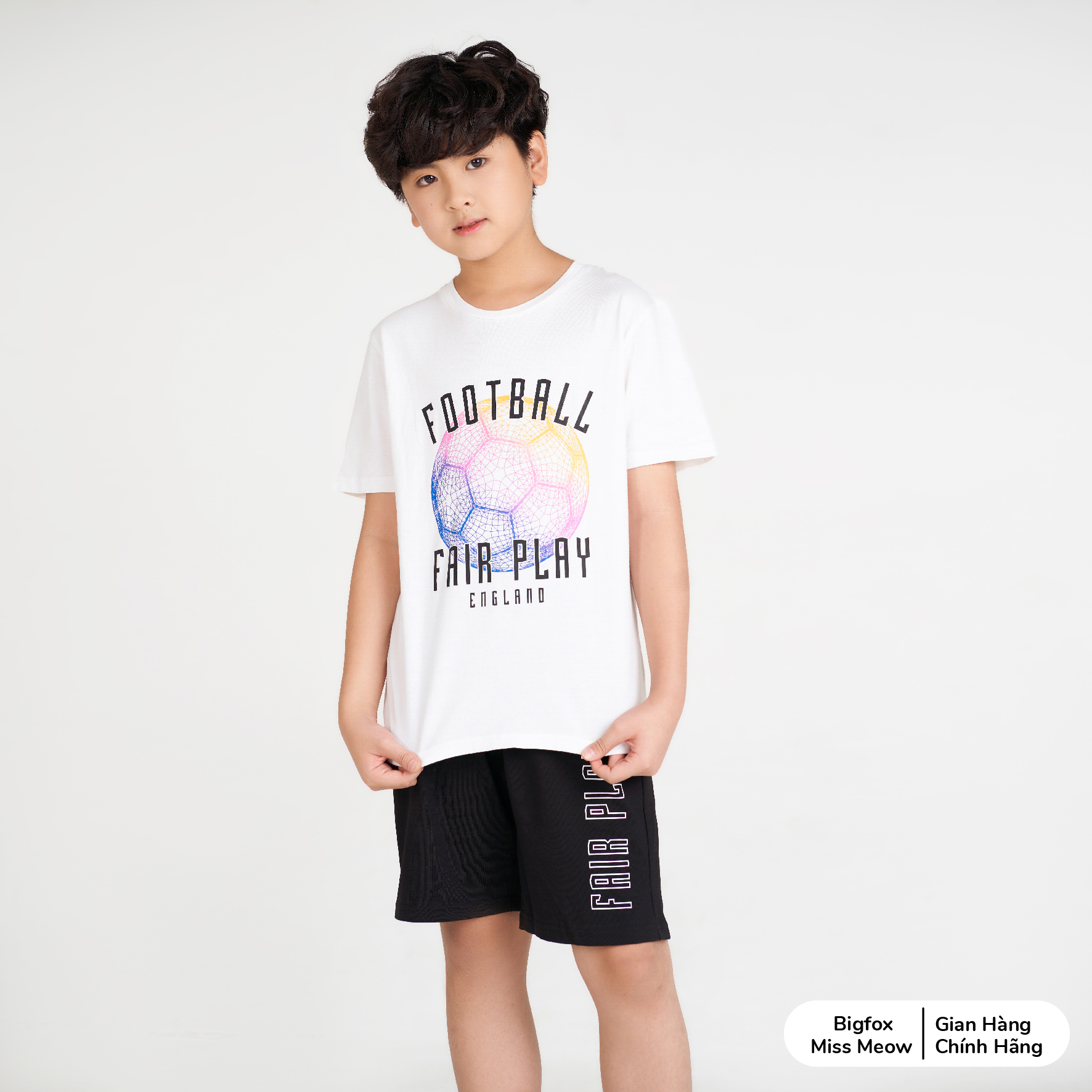 Bộ đồ bé trai Bigfox Miss Meow mùa hè cộc tay chất cotton style Hàn size đại in Football 12,13,14,15 40kg 50kg 1932
