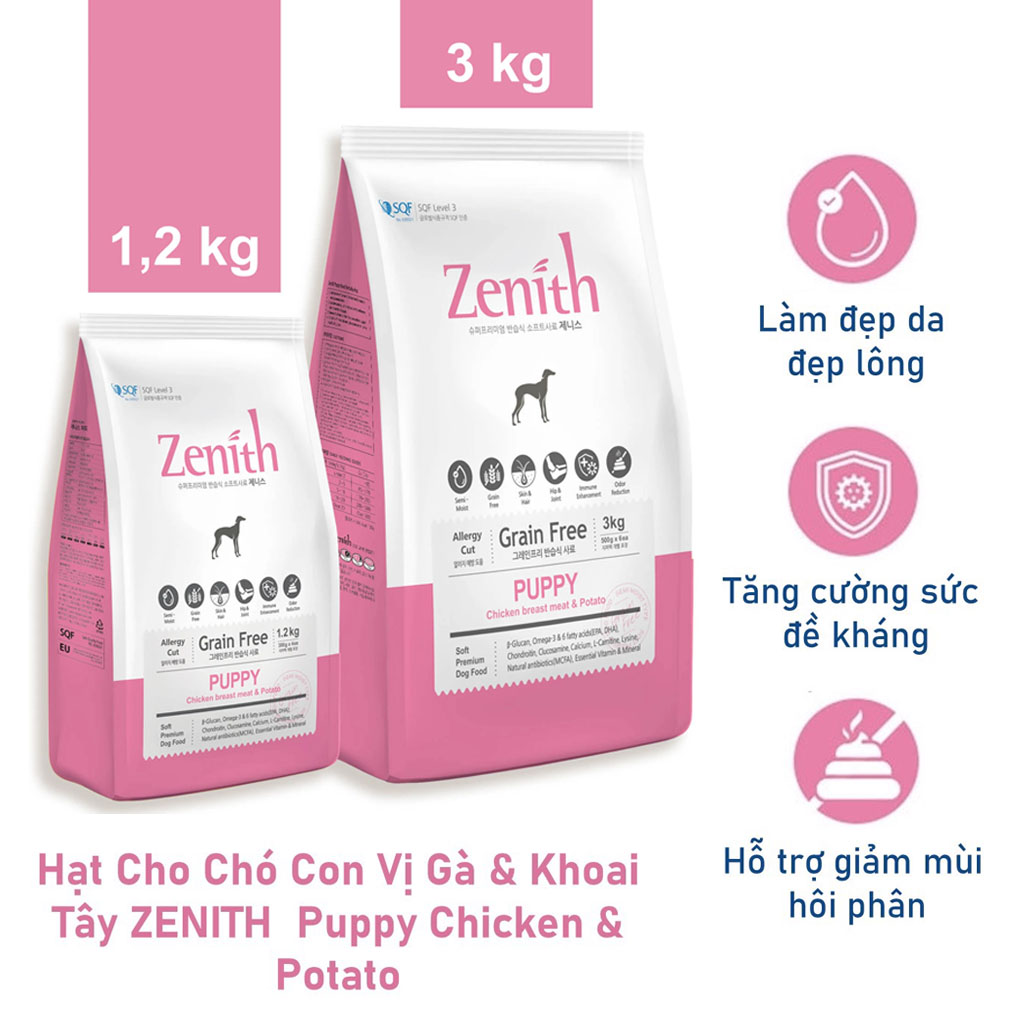 Thức ăn hạt mềm cho chó con không ngũ cốc hỗ trợ miễn dịch phát triển xương khớp chắc khoẻ Zenith Puppy