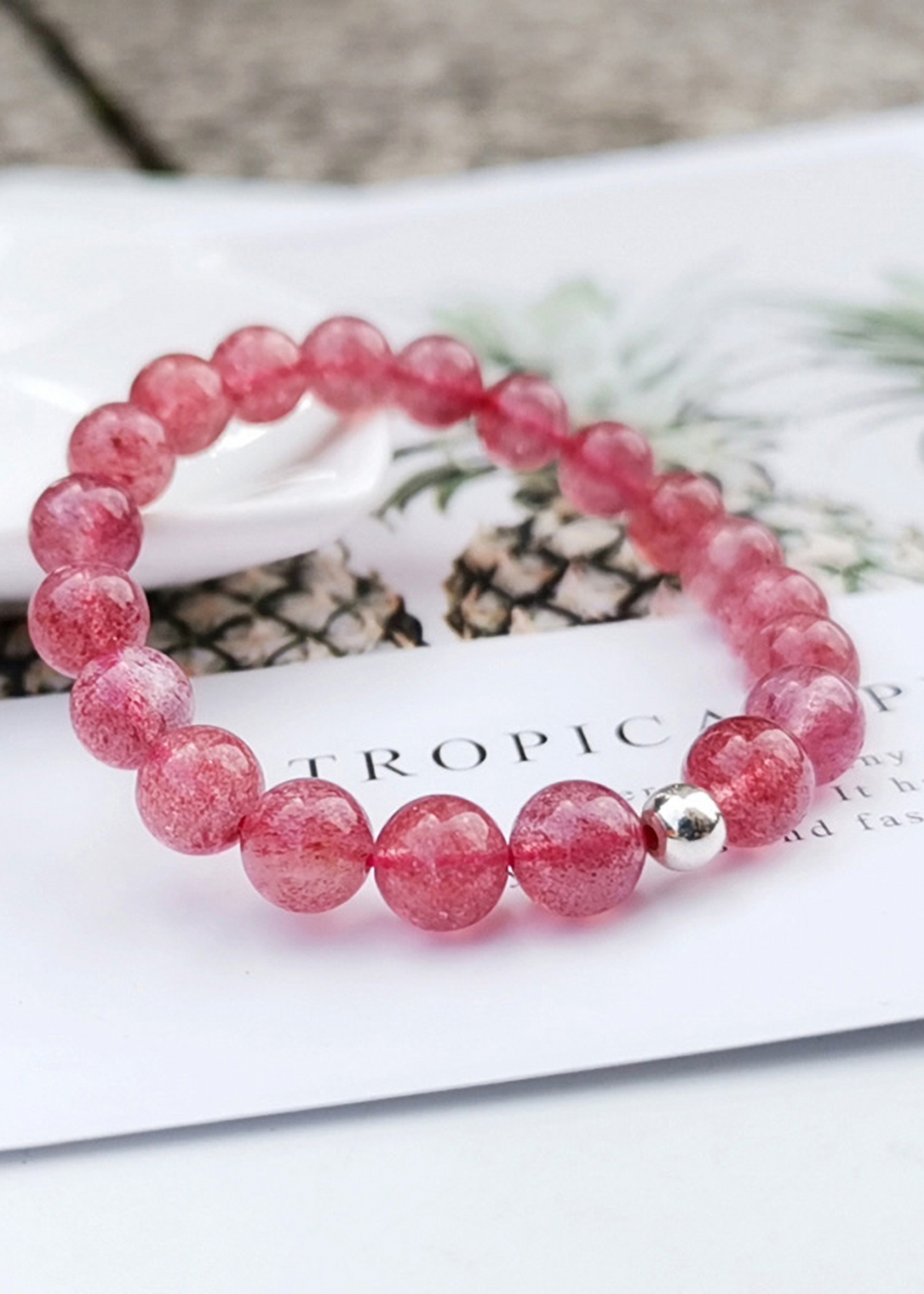 Vòng đôi đá thạch anh dâu phối charm lá bạc mệnh hỏa, thổ - Ngọc Quý Gemstones