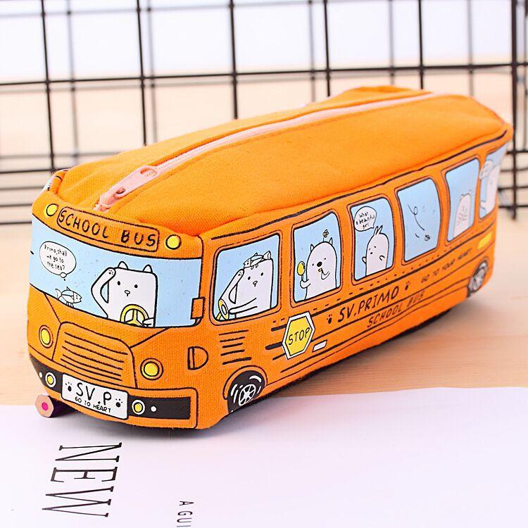 Túi đựng bút bằng vải cỡ lớn 19x6.5x6CM, hình dáng chiếc xe bus nhiều màu T1220