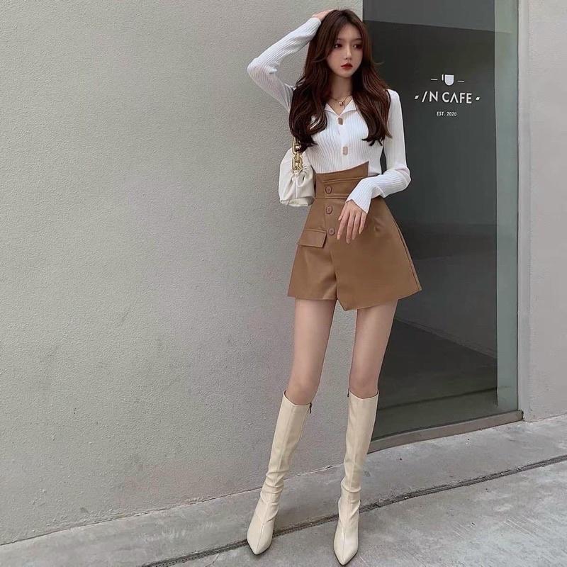 Quần Váy Da Nữ Lưng Cao 2 Túi Thời Trang TEP FASHION QV-D2C05
