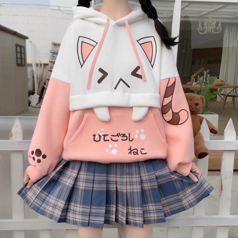 ÁO KHOÁC TAI MÈO NỈ PHỐI MÀU CỰC ĐẸP, HOODIE ÁO KHOÁC NỈ THÊU SIÊU HOT