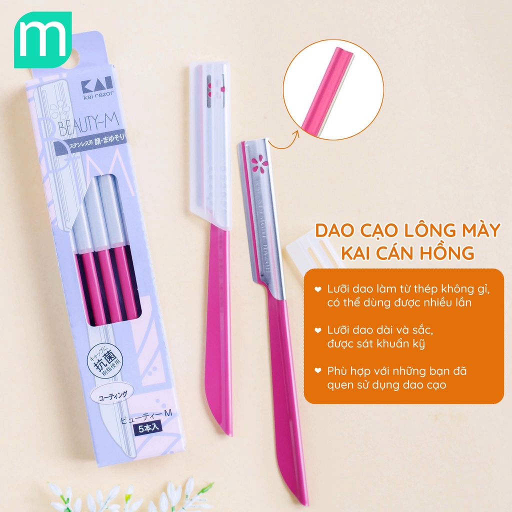 Dao Cạo Lông Mày Cán Dài Lưỡi Dao Thép không Gỉ Kai Beauty M-07422 (Combo Dao Cạo Và Set Mini )