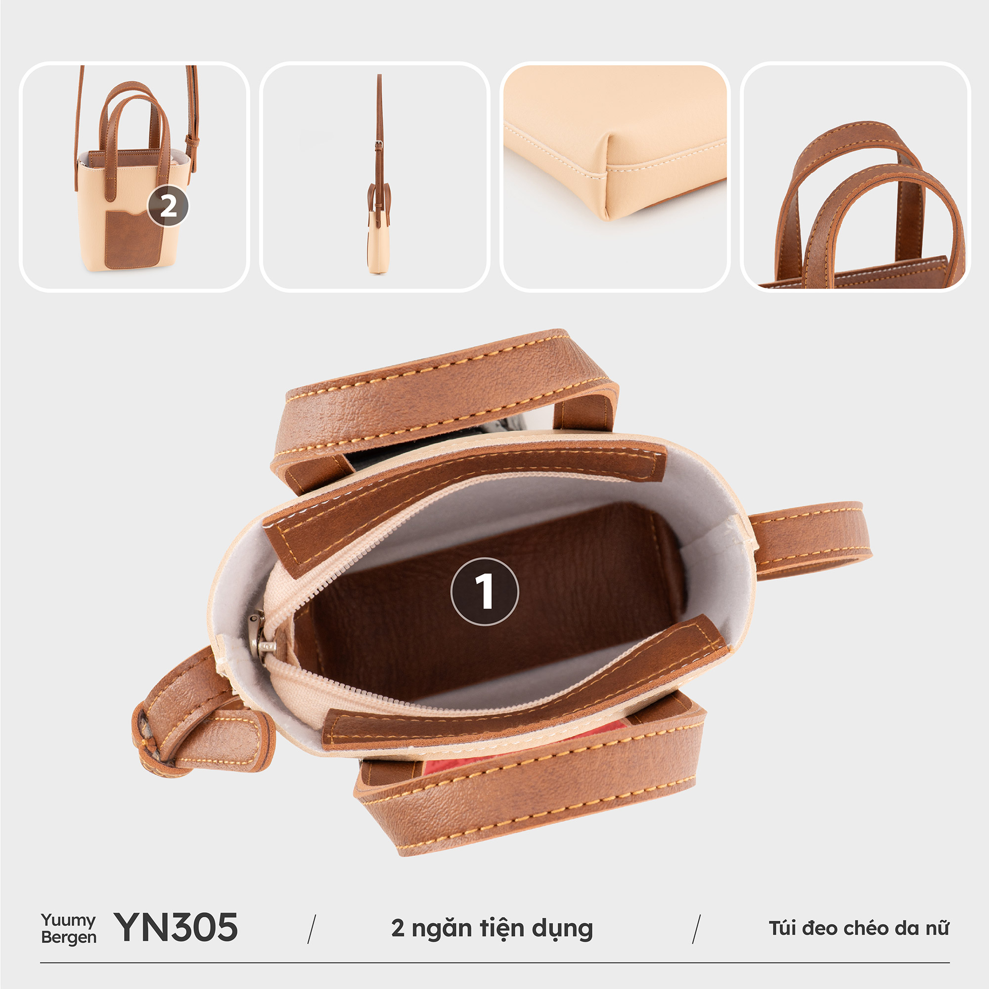 Túi Yuumy ( Thời trang nữ dáng chữ nhật mini - Túi đeo chéo da Bergen YN305 )