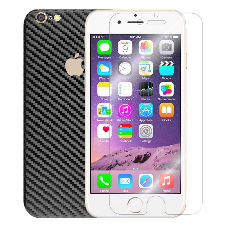 Bộ Kính Cường Lực Dẻo Nano Cho iPhone 6Plus/ 6SPlus (Trong Suốt) Và Miếng Dán Mặt Sau Vân Carbon (Đen) - Hàng Chính Hãng